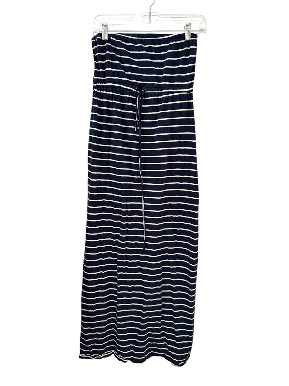 Motherhood Maternity Medium Navy White Striped Strapless Midi Dress
